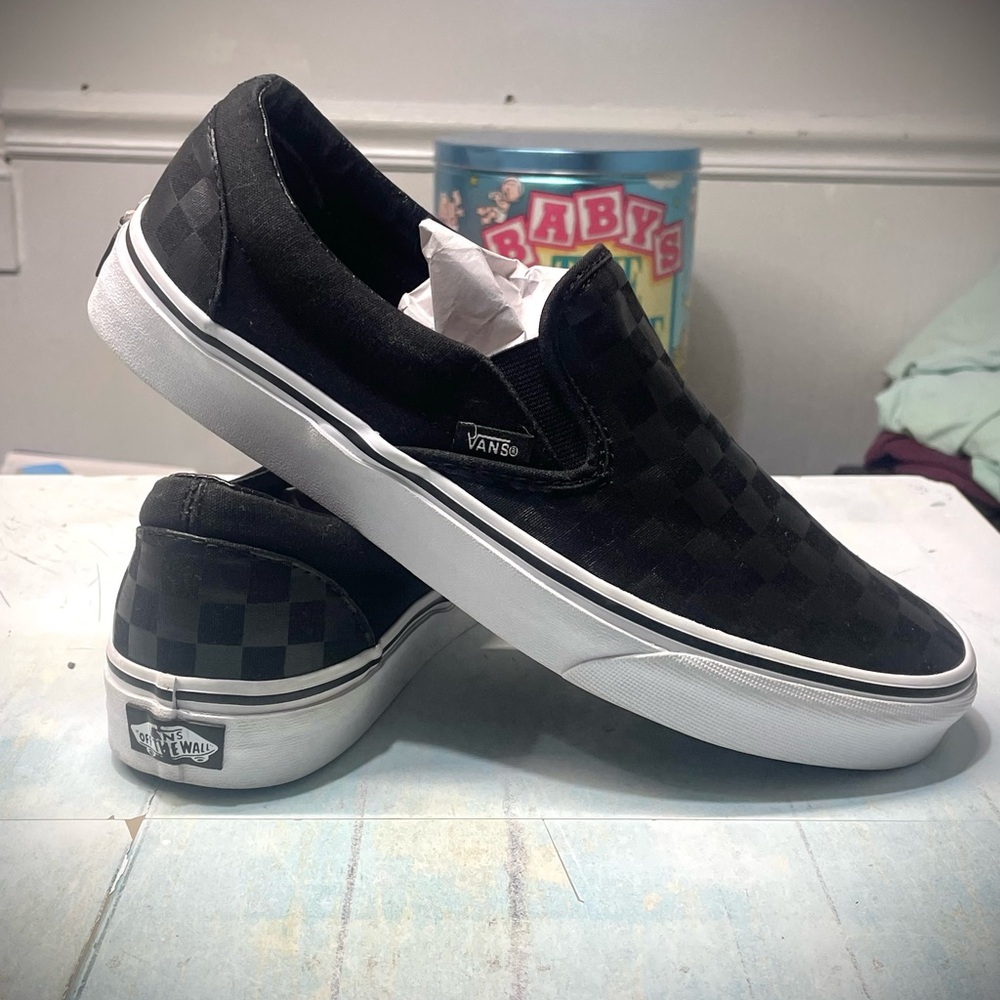 Vans Black Checkerboard Slip-On Loafers